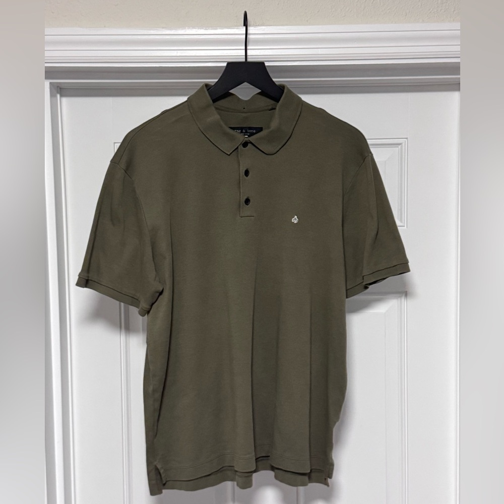 Rag & Bone Military Green Interlock Polo Shirt XL - EUC Designer Classic